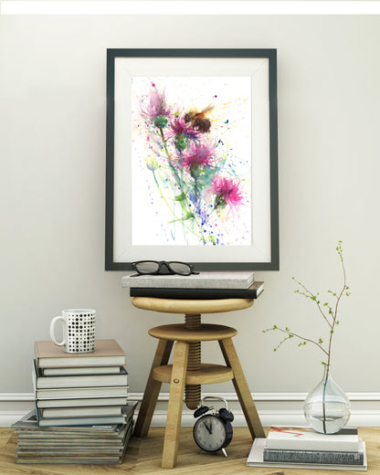 Limited edition print " Bee on a knapweed/thistle" - Jen Buckley Art limited edition animal art prints