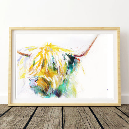 Highland cow print watecolour. By Jen Buckley