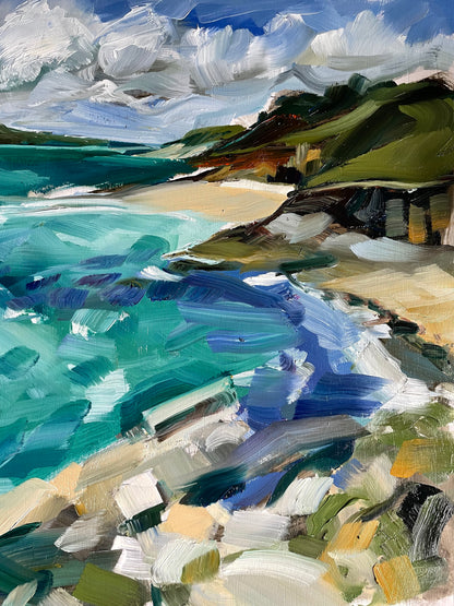 Little & great Molunan beaches Cornwall original oil painting