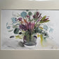 Original watercolour painting "magenta flowers with eucalyptus"