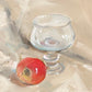 Glass goblet with red apple original still life oil painting