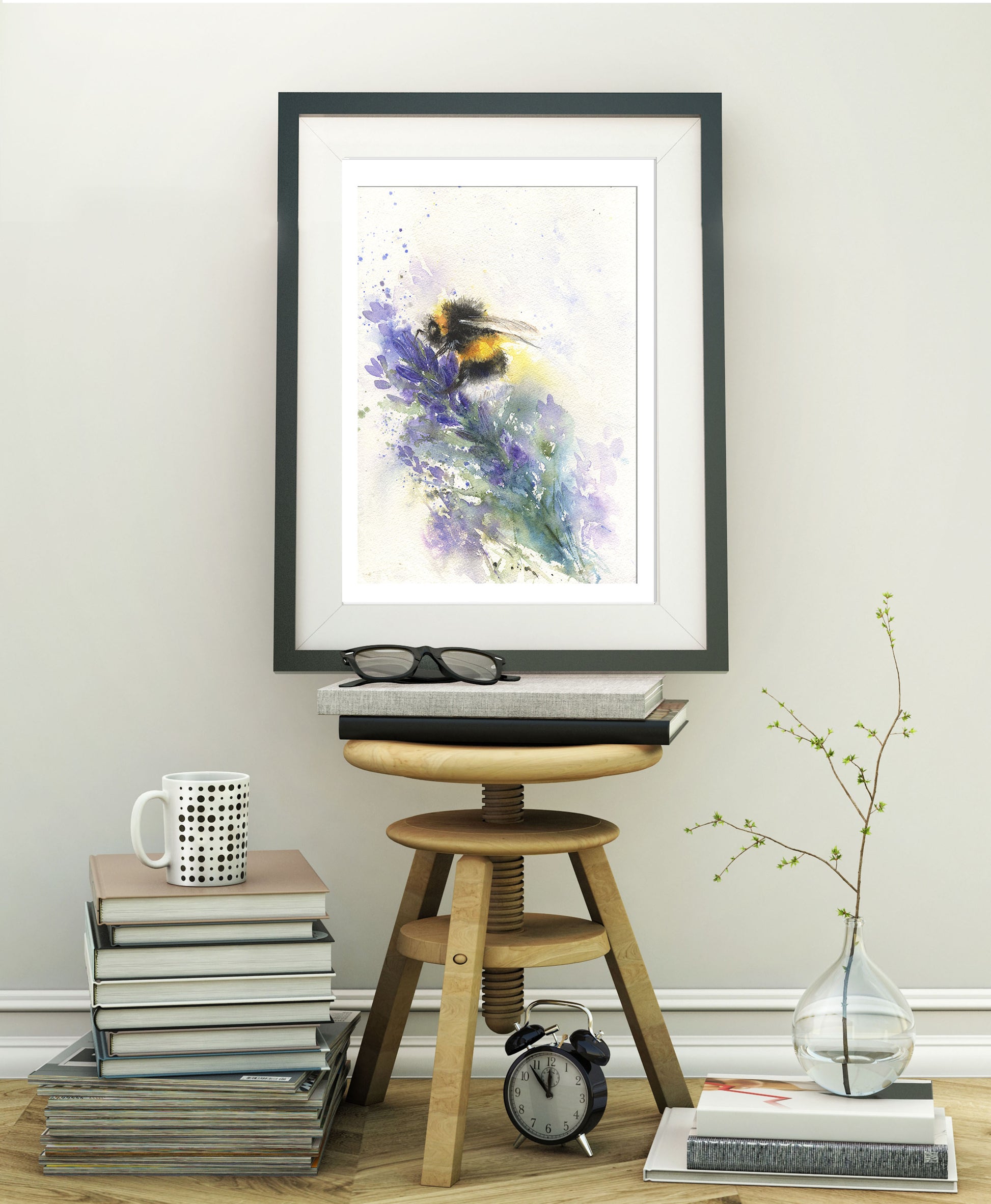 Original watercolour painting "bee on lavender" - Jen Buckley Art limited edition animal art prints