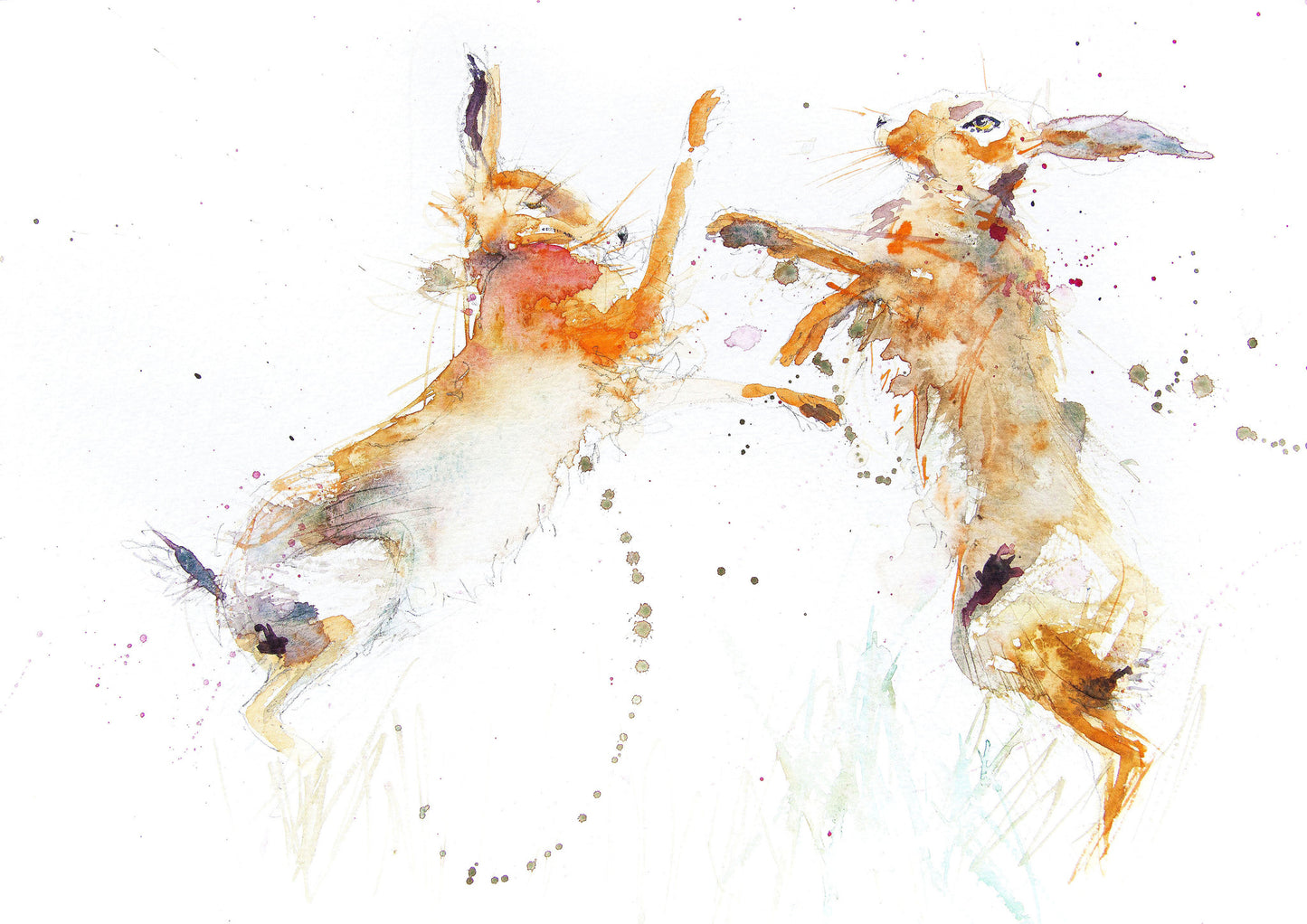JEN BUCKLEY signed LIMITED EDITION PRINT of my original BOXING HARES - Jen Buckley Art limited edition animal art prints