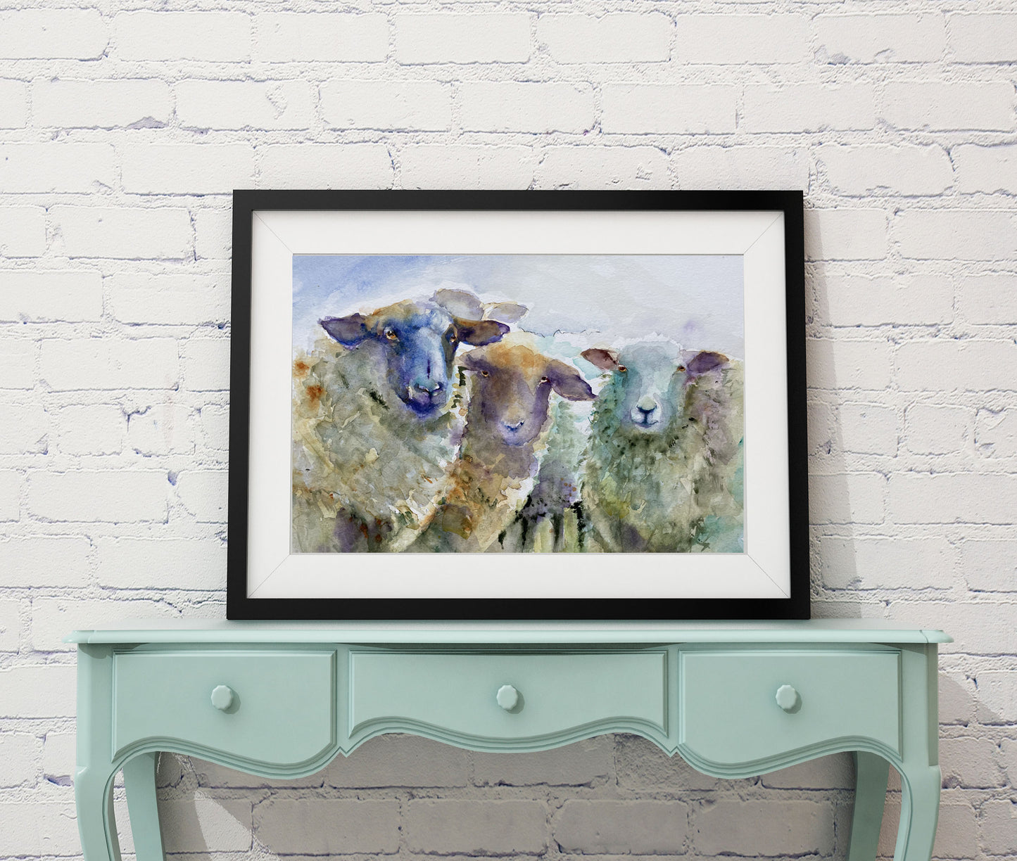 Original watercolour painting "Four ewes"