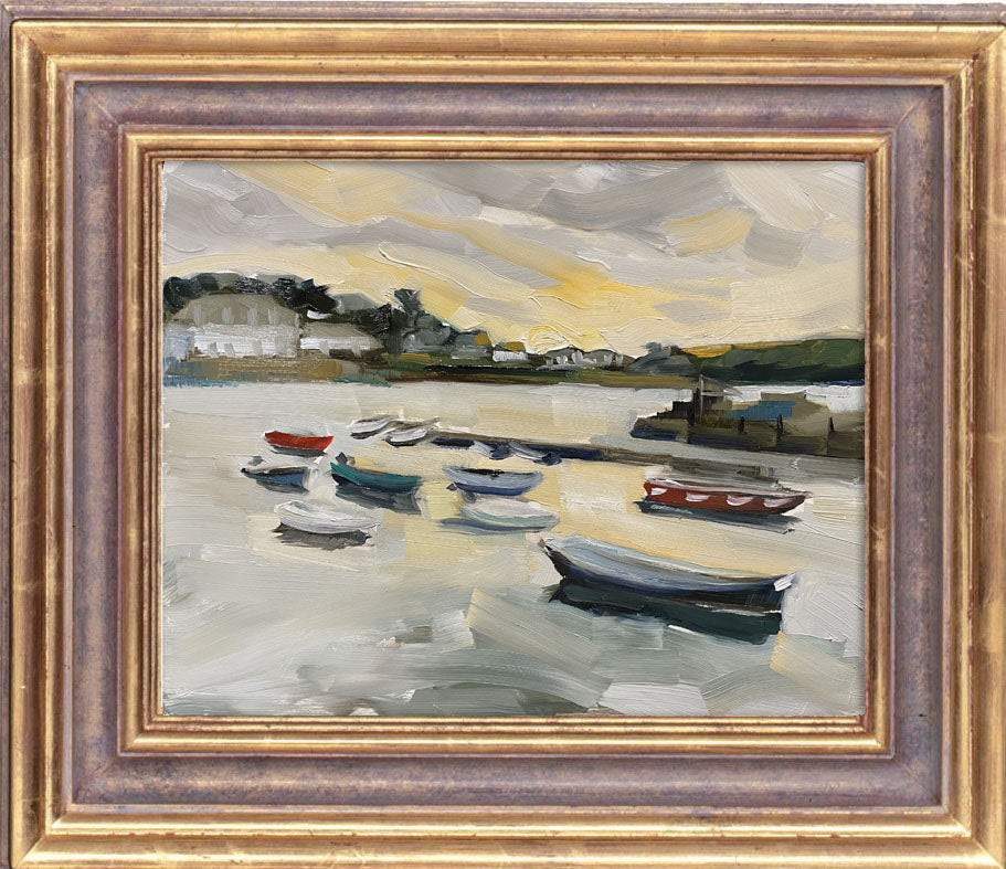 Original oil painting St Mawes harbour, Cornwall. Sunrise.