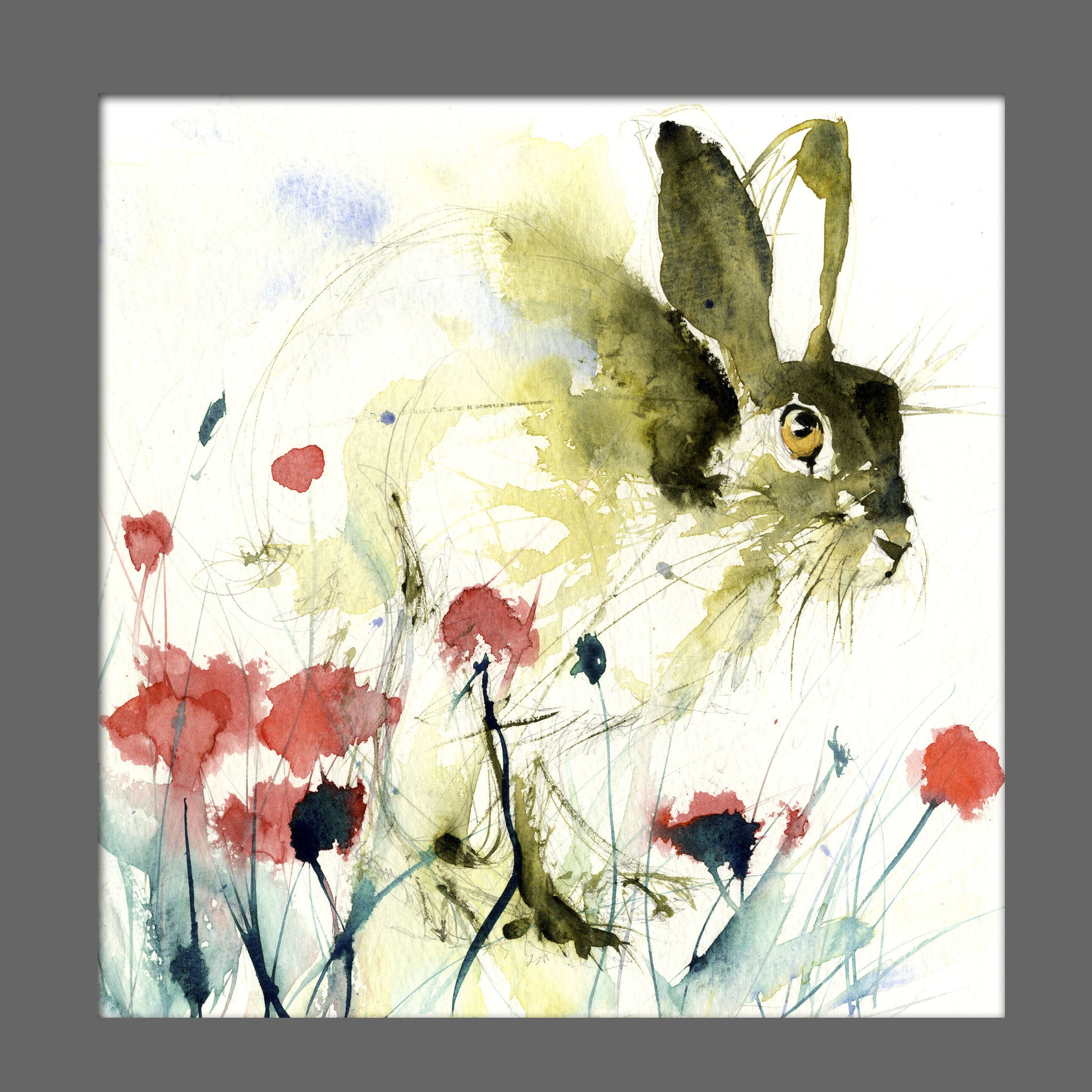 limited edition PRINT of my original HARE in a poppy field watercolour - Jen Buckley Art limited edition animal art prints
