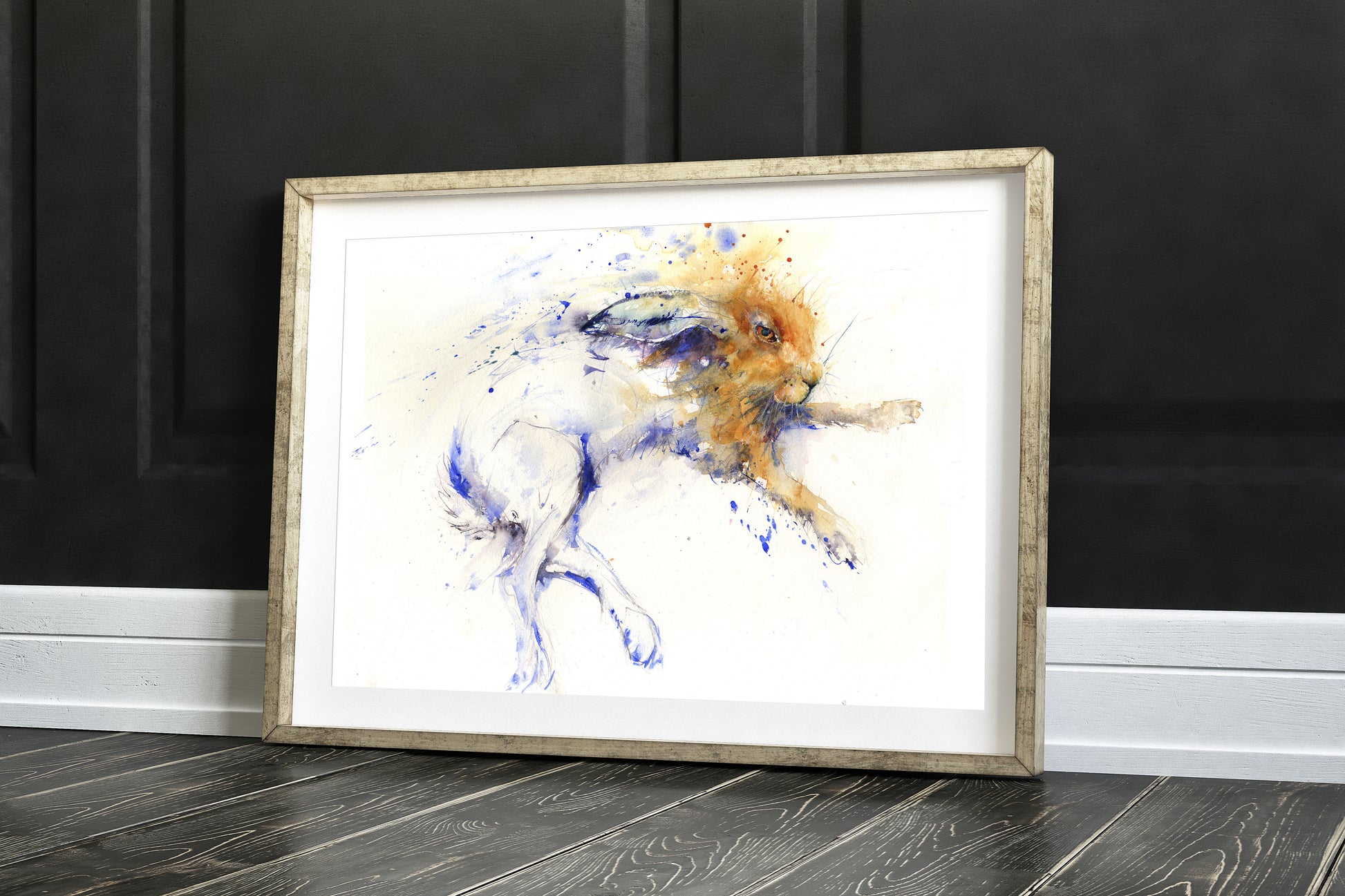 lounging hare watercolour print by jen buckley