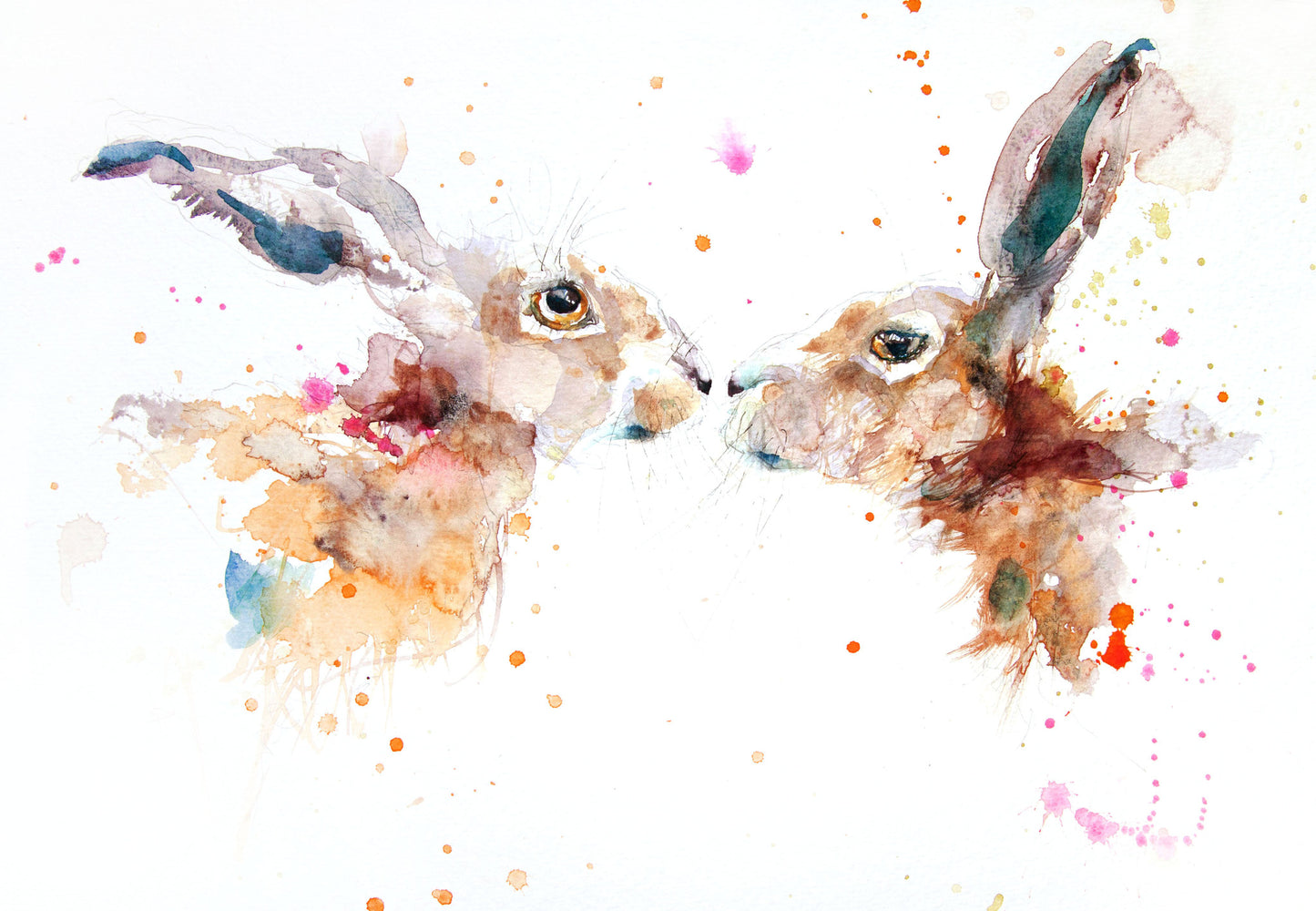 Kissing hares - Jen Buckley Art limited edition animal art prints