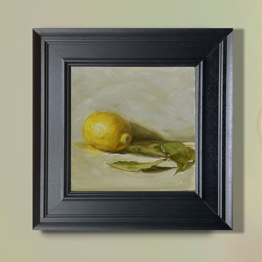 Still life with lemon and bay leaves original oil painting