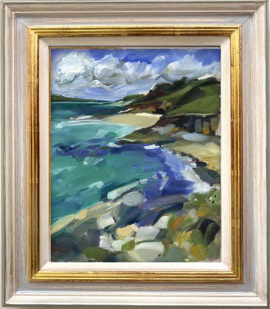 Little & great Molunan beaches Cornwall original oil painting