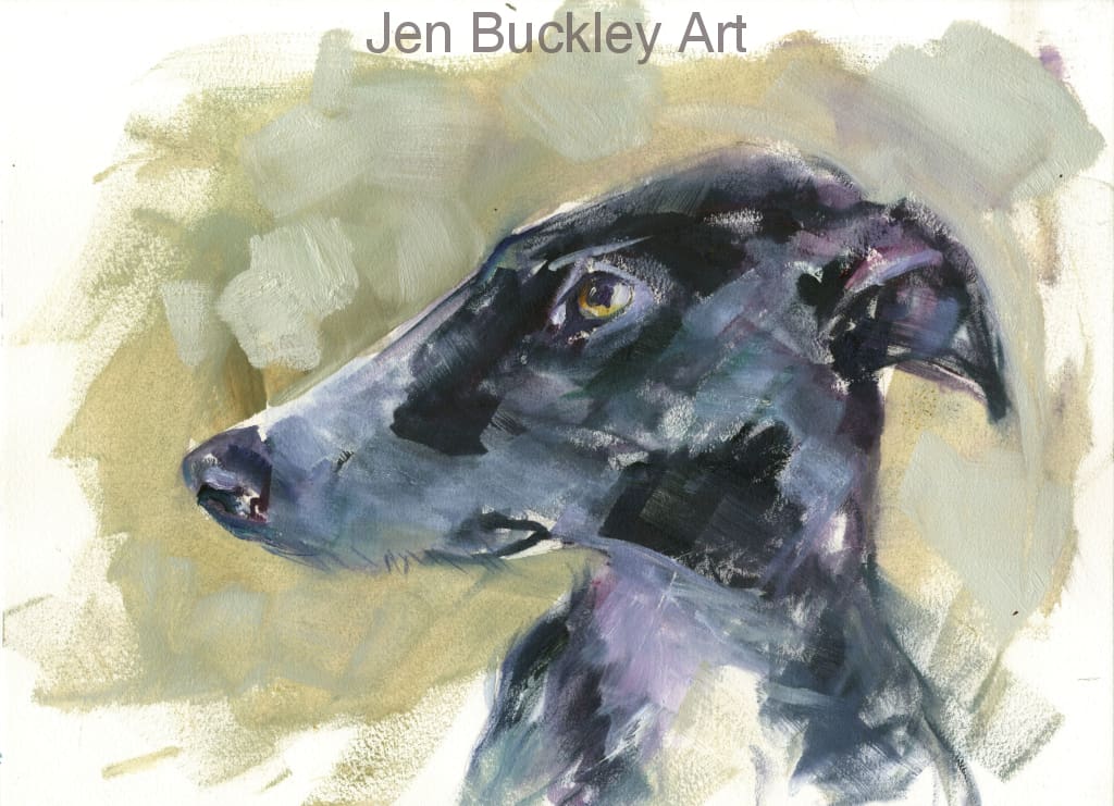 Sally The Greyhound Original Oil Painting On Paper