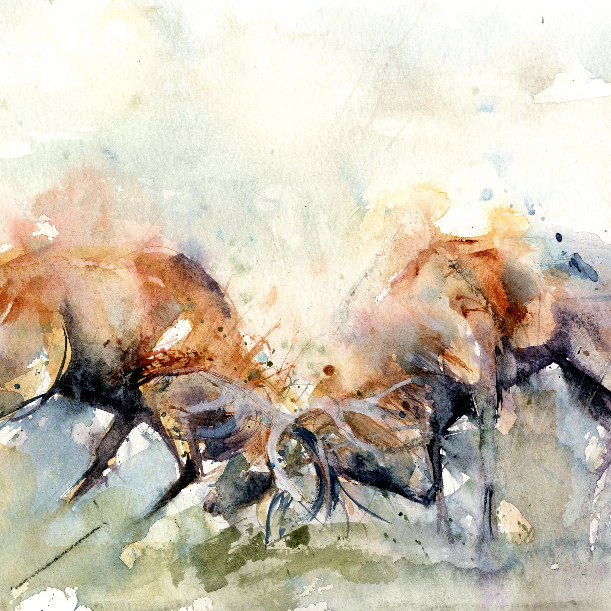 Signed LIMITED EDITION PRINT 'Rutting stags'   - Jen Buckley Art limited edition animal art prints