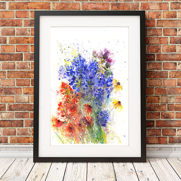 Contemporary floral art  print from original watercolour "Texan wildflowers" - Jen Buckley Art limited edition animal art prints